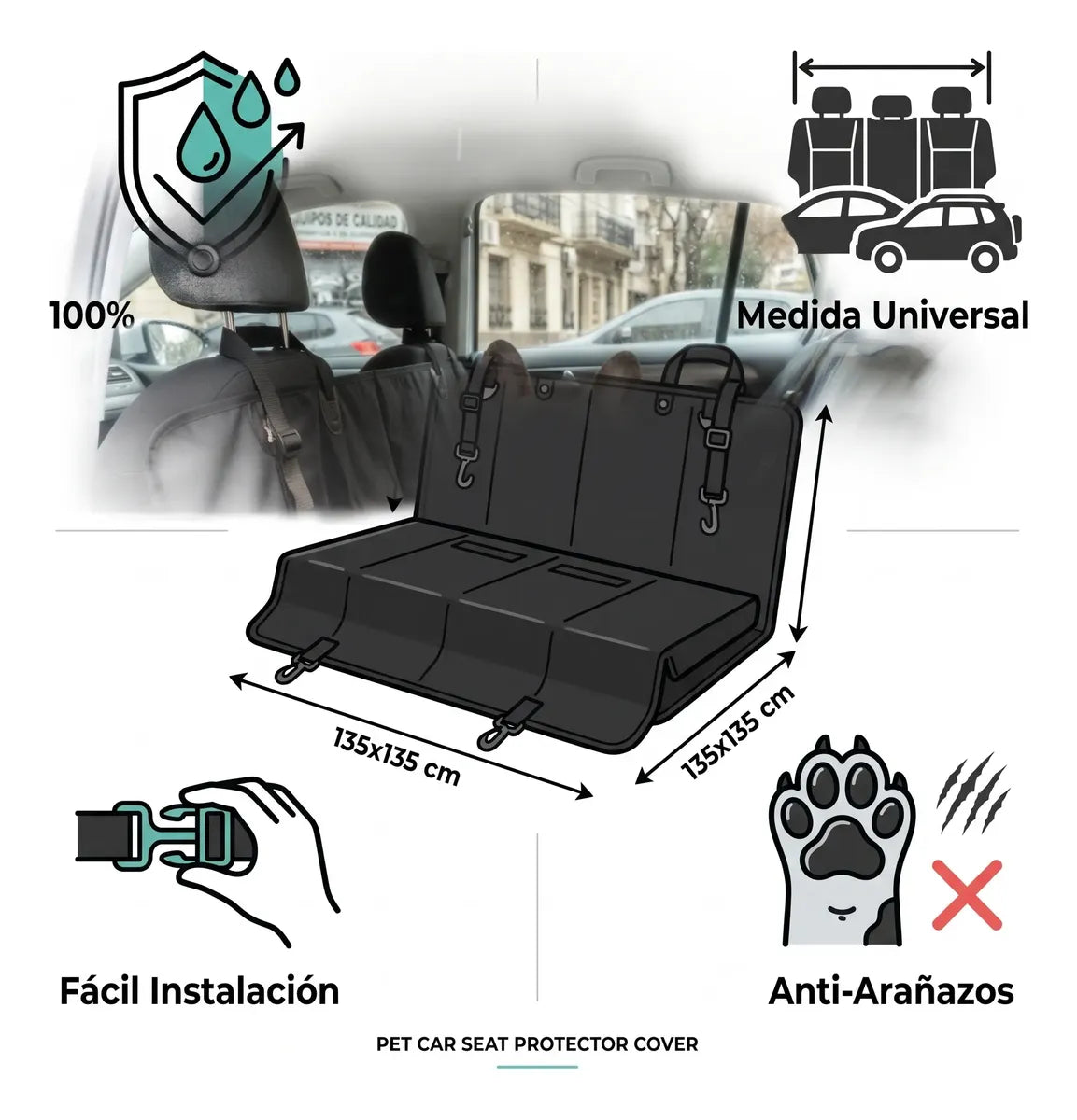 Funda Cubre Asiento Para Mascotas + Guante Saca Pelusa De Regalo 🎁